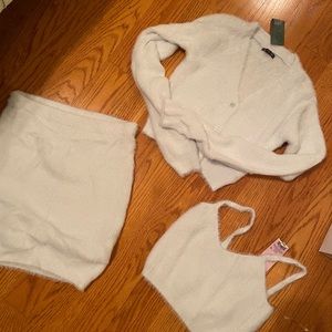 Fuzzy cozy sweater set ! Skirt  crop tank+ sweater